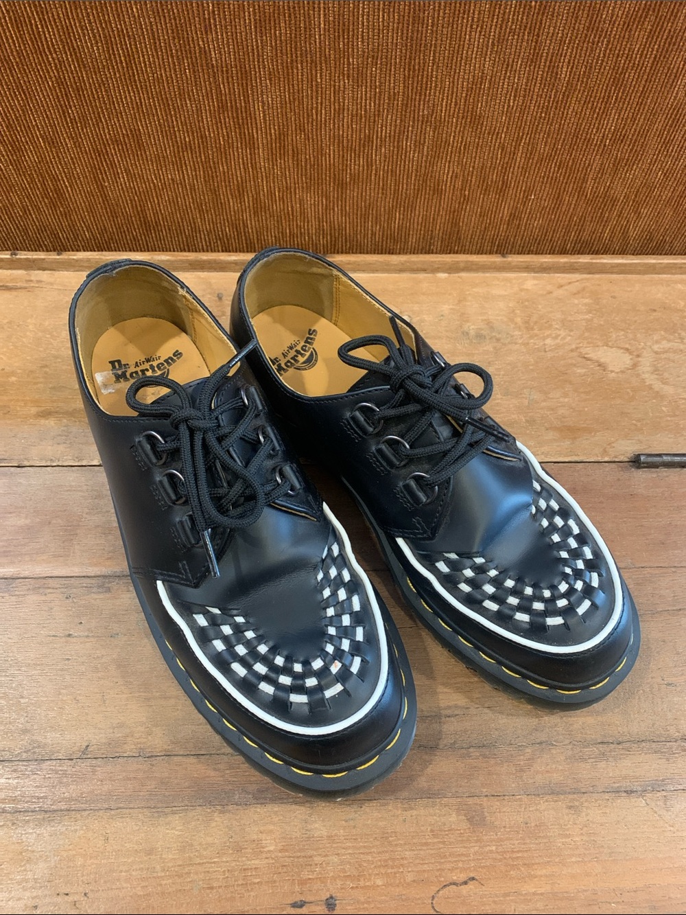 Dr. Martens Black Leather 3-Eye Derby with Checker Weave